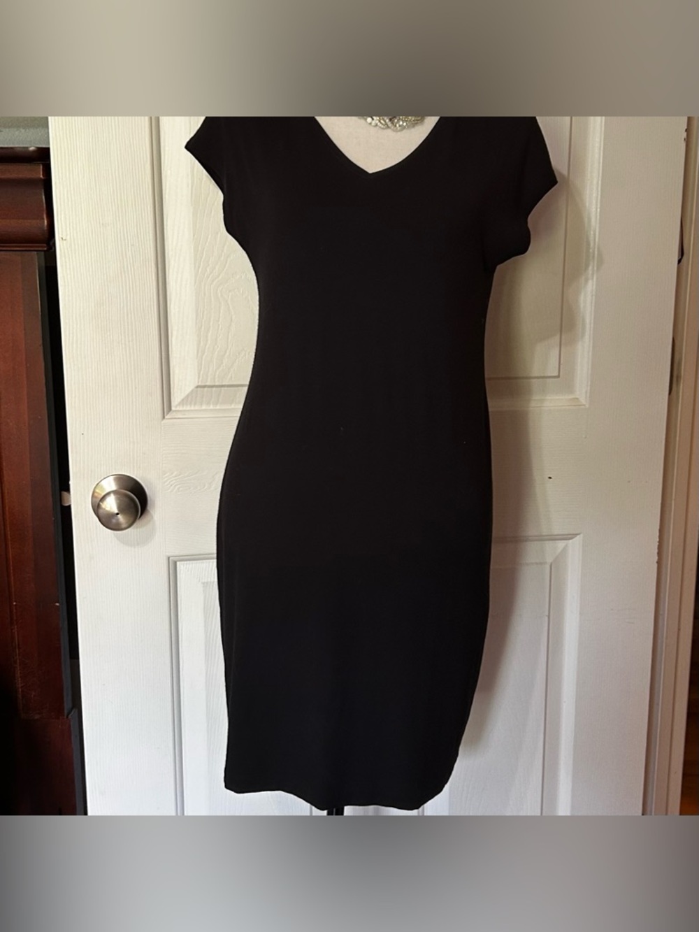 Eileen Fisher Black V-Neck Midi Viscose Tank Dress Shirt Size PP/PTP